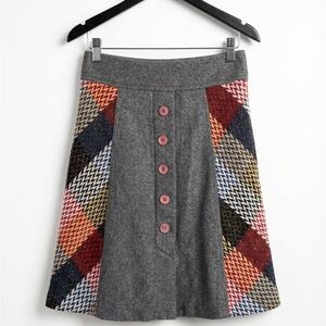 Ruby Skirt Korean Size 55 US Small Grey Tweed Colorblock Argyle Metallic Mod